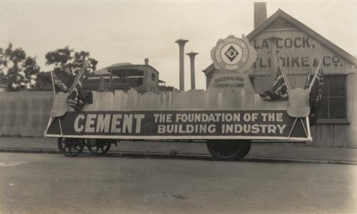 Queensland Cement and Lime Company float on display in Brisbane